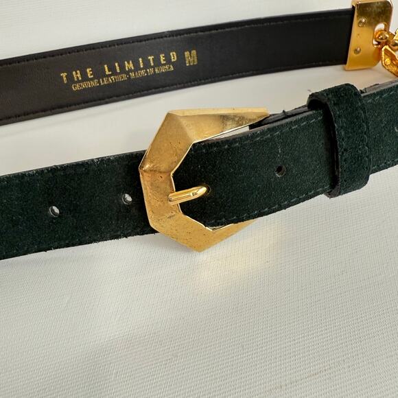 The Limited Women’s Green Leather Suede Gold Tone Chain Accent Belt Sz Medium - Picture 3 of 7